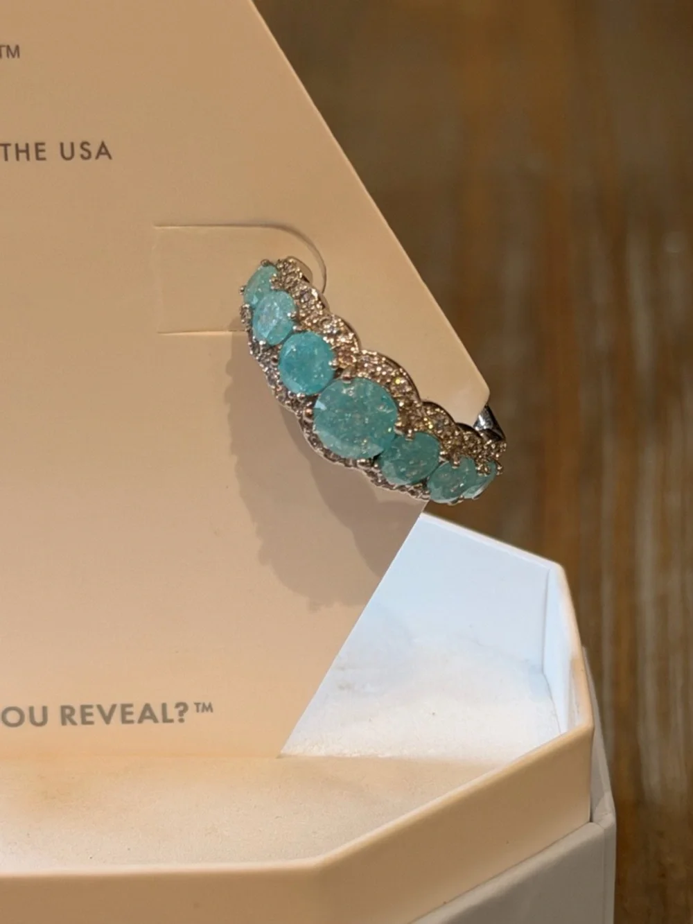 BP NWOT! Aquamarine Crystal Hoop Earrings with Silver Accents - Picture 2 of 5